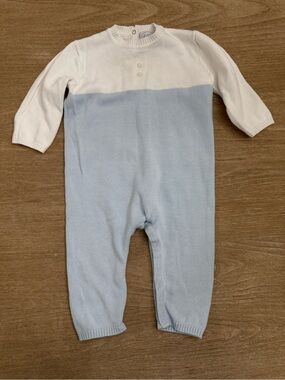 Ce Ce Co Luxury Knit Baby Romper - Two-Tone White & Light Blue Jumpsuit